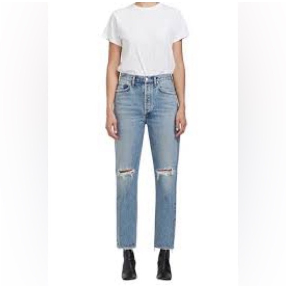 Agolde Riley High Rise Straight Jeans Distressed Size 28
